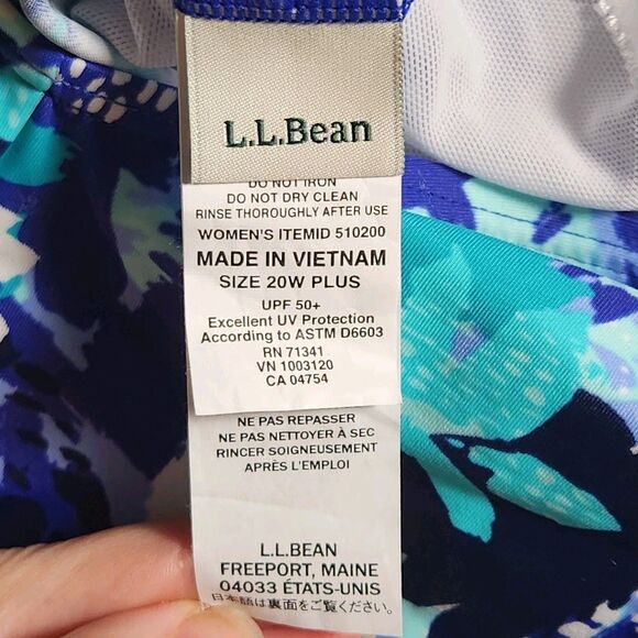 L.L. Bean Womens 20W UPF 50+ Floral One Piece Swimsuit Blue - Picture 4 of 9